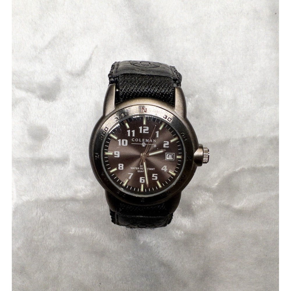 Coleman Field 38mm Watch Gun Metal Nylon Strap New Battery Cleaned Serviced